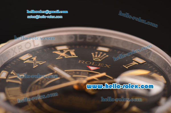 Rolex Sky-Dweller Asia 2813 Automatic Two Tone Case/Strap with Black Dial and Roman Markers - Click Image to Close